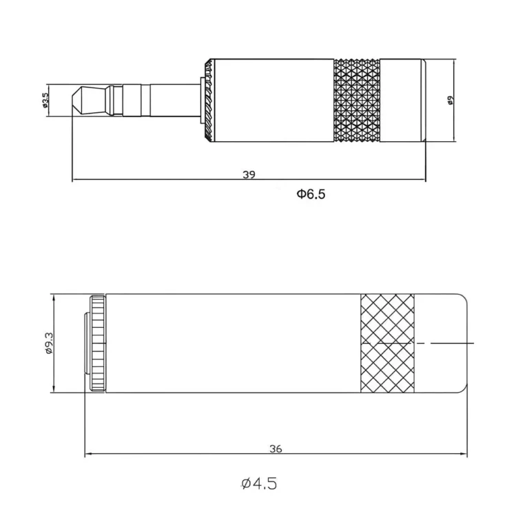 Audio Jack TRS Plugs 3.5mm 3 Pole Stereo Connector Drawing