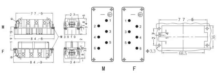 Heavy duty connector HDC HSB 006 drawing