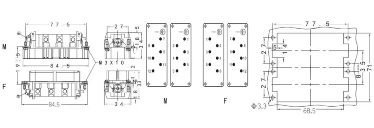 Heavy duty connector HDC HSB 012 drawing