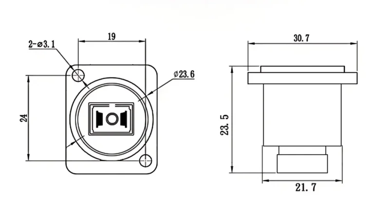 LC Fiber Optic Panel Mount Adapter Connector D Type Module Socket for Fiber Optic Network Drawing