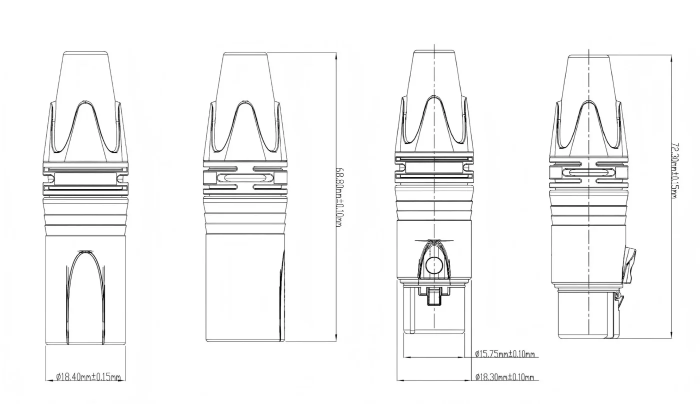 Neutrik Style Cannon 3 Pin Plug and Socket Speaker XLR 3 Pole Connector Drawing