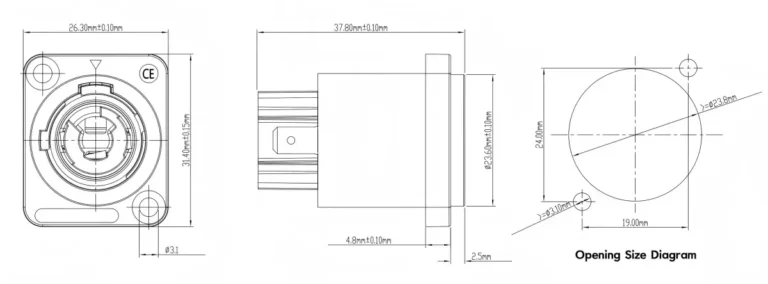 PowerCon Waterproof 3 Pins Male Socket Power Connector Bule NAC3MPA 1 Drawing