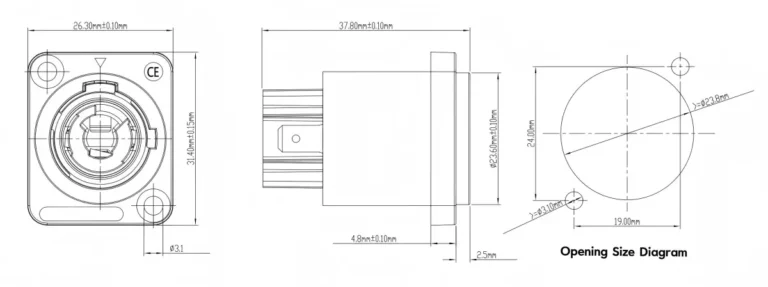 PowerCon Waterproof 3 Pins Male Socket Power Connector Bule NAC3MPB 1 Drawing