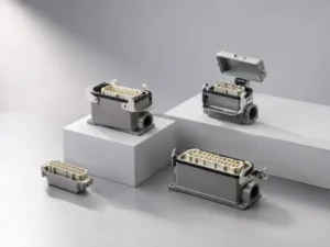 The various heavy-duty connectors are positioned on platforms at different heights.