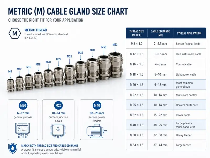 Metric (M) Cable Gland Size Chart