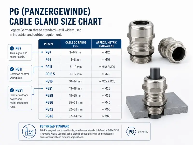 PG (Panzergewinde) Cable Gland Size Chart