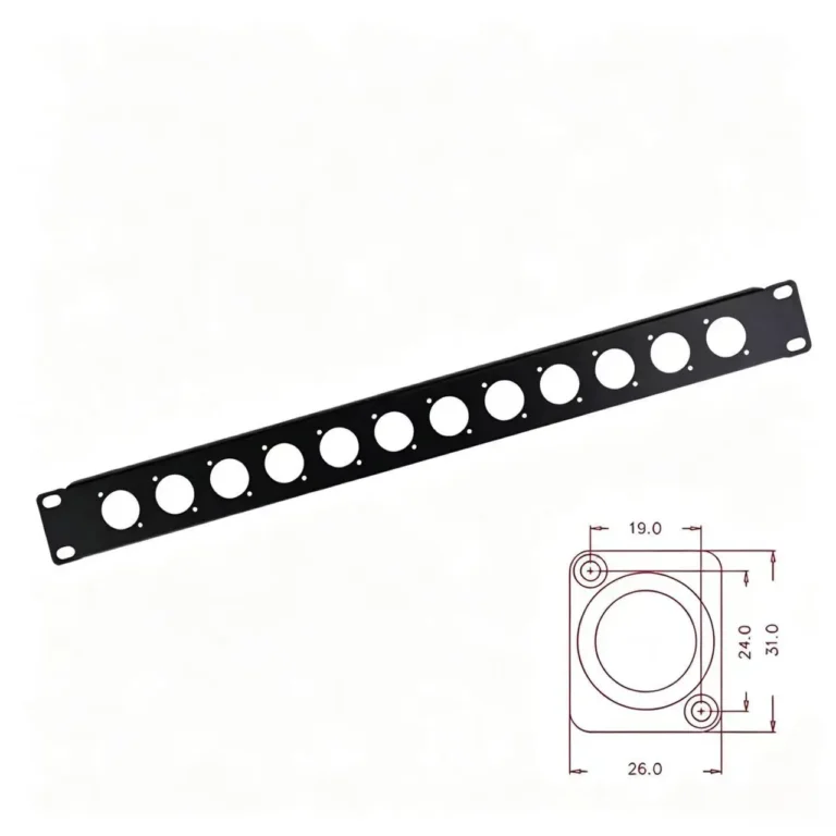 XLR rack panel mounting hole dimensions for D-Type cutout